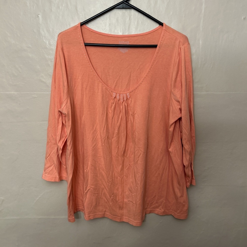 George Womens XL Light Peach Scoop‎ Neckline With Pearl Detail Top